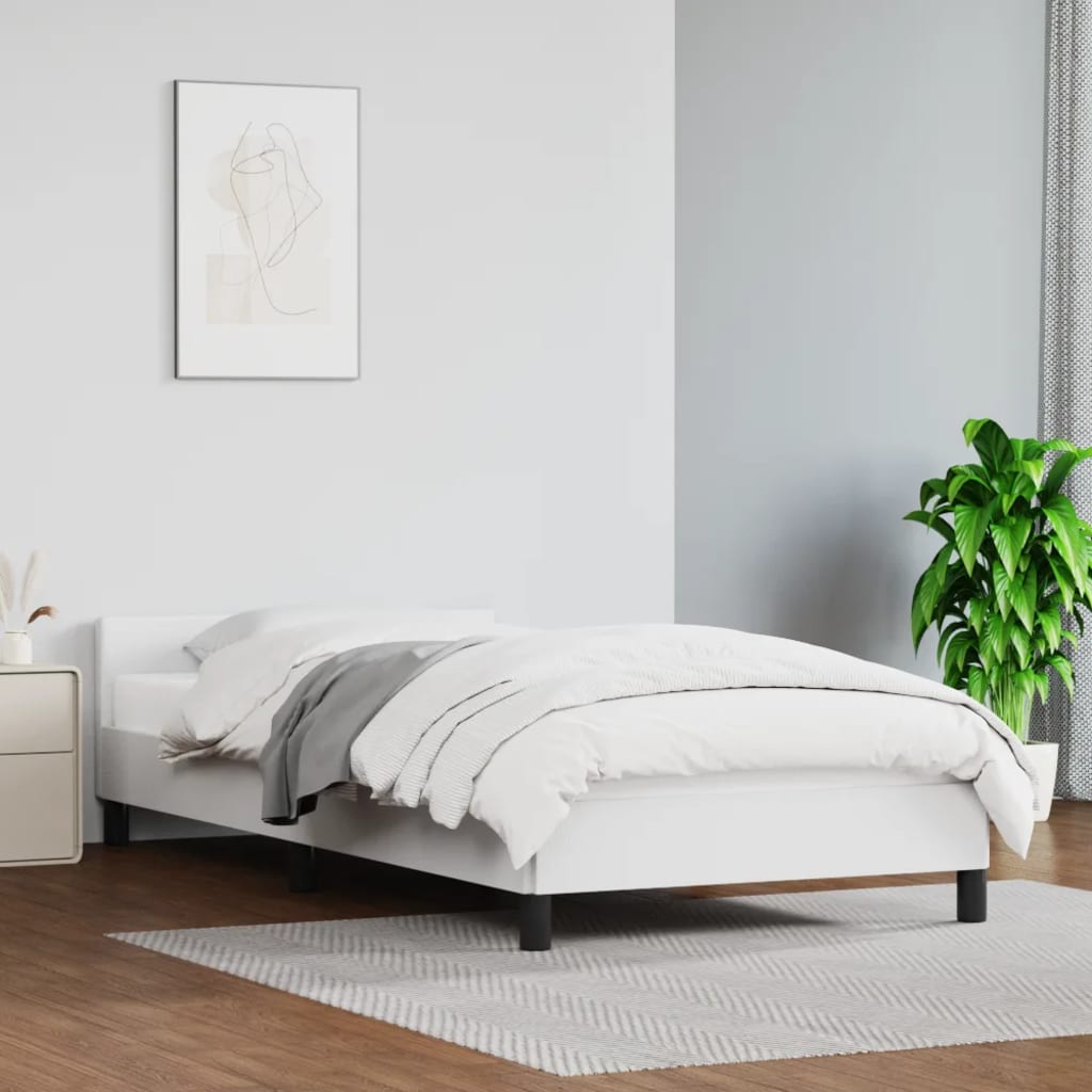 vidaXL gultas rāmis ar galvgali, balts, 90x200 cm, mākslīgā āda