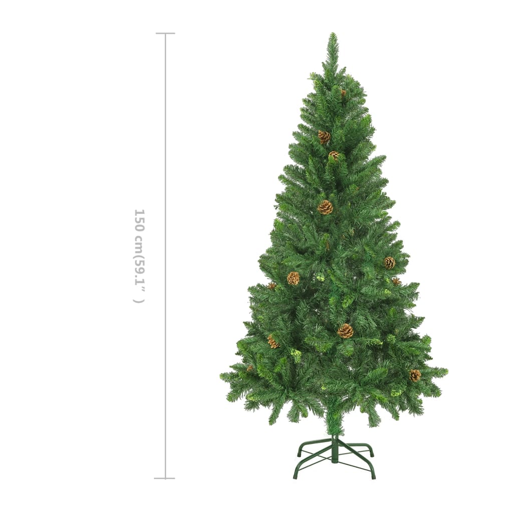 vidaXL mākslīgā Ziemassvētku egle, priežu čiekuri, 150 cm, zaļa