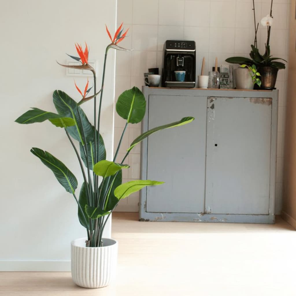 vidaXL mākslīgais augs, strelīcija podā ar ziediem, 120 cm