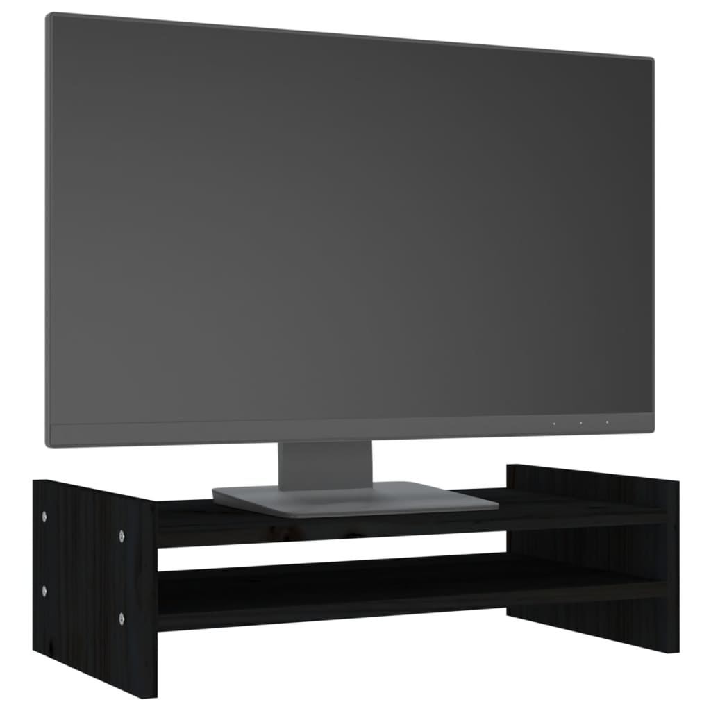 vidaXL monitora paliktnis, melns, 50x27x15 cm, priedes masīvkoks