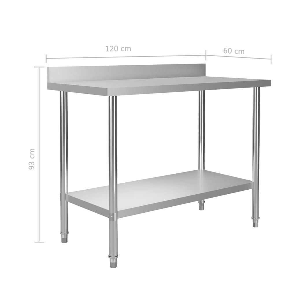 vidaXL virtuves darba galds, 120x60x93 cm, nerūsējošs tērauds
