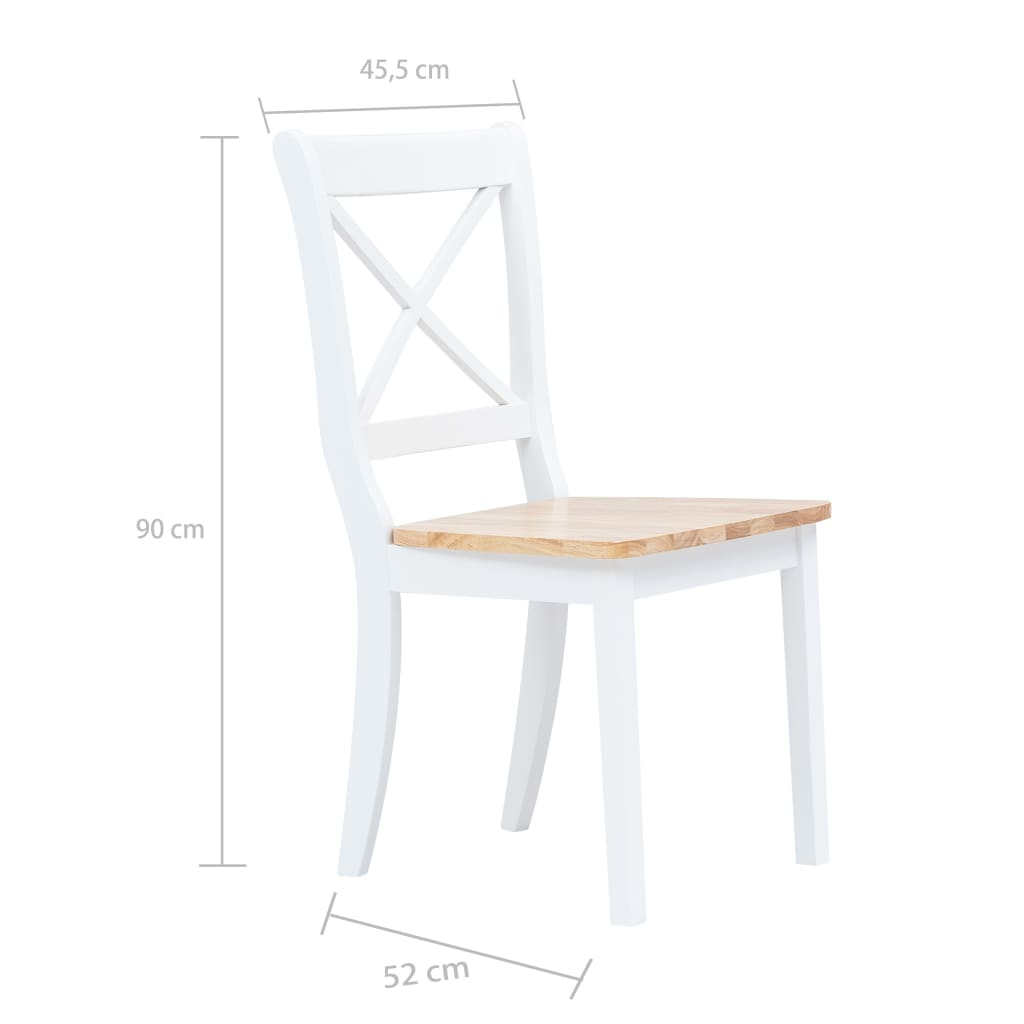 vidaXL virtuves krēsli, 4 gab., balti ar dabīgu, gumijas masīvkoks