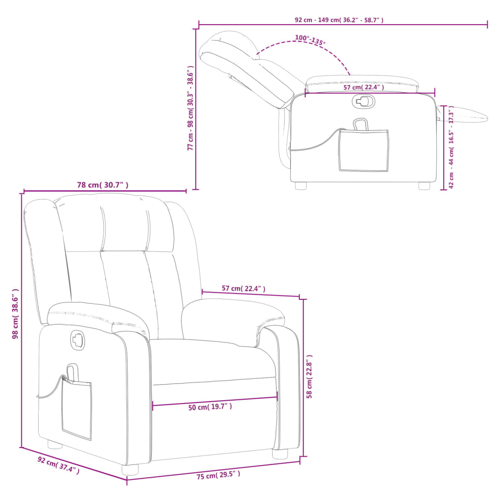 vidaXL masāžas krēsls, atgāžams, kapučīno krāsas mākslīgā āda