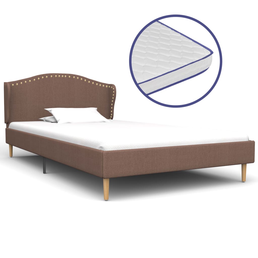 vidaXL gulta ar atmiņas efekta matraci, 90x200 cm, brūns audums