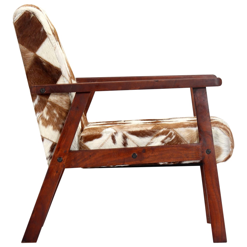 vidaXL atpūtas krēsls, balta un brūna dabīgā kazas āda
