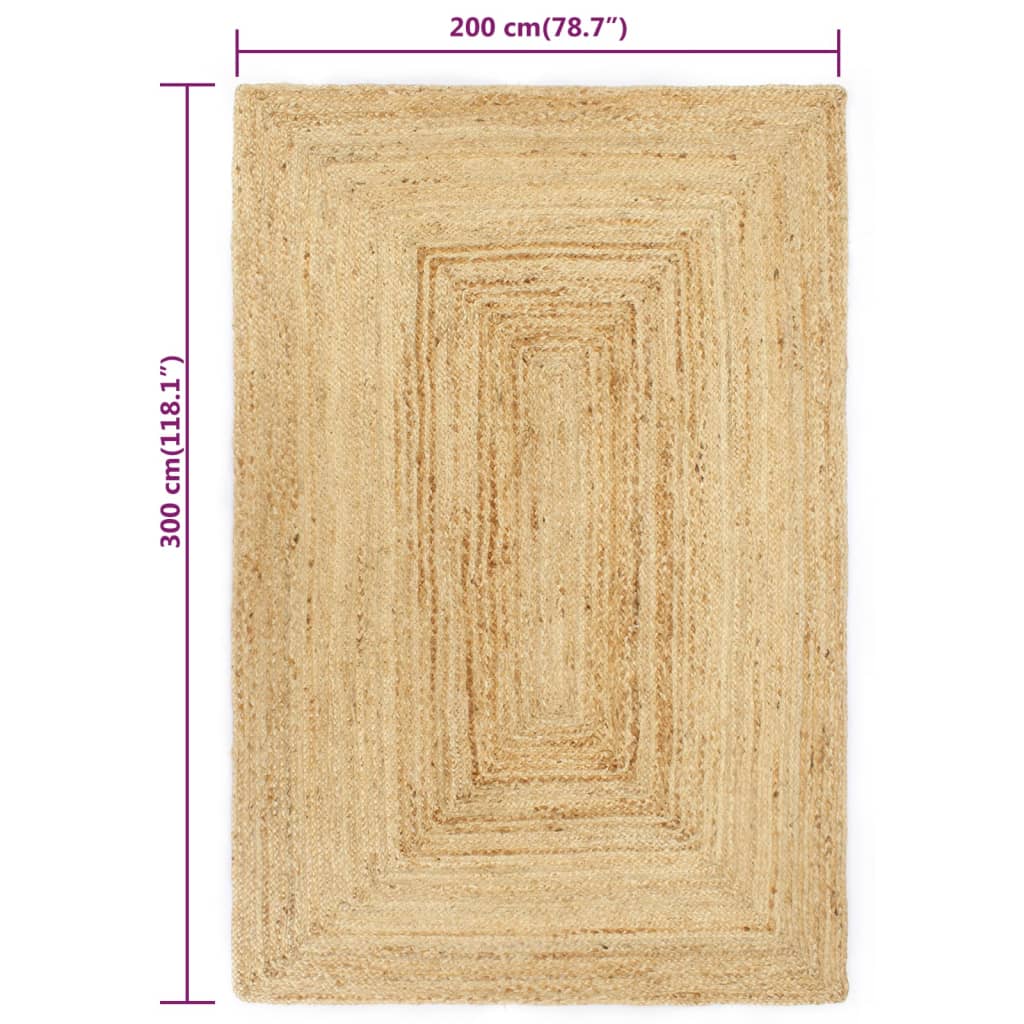 vidaXL paklājs, džuta, 200x300 cm, roku darbs