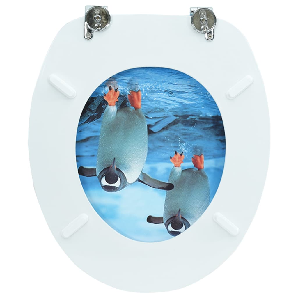 vidaXL tualetes poda sēdeklis ar vāku, MDF, pingvīnu dizains