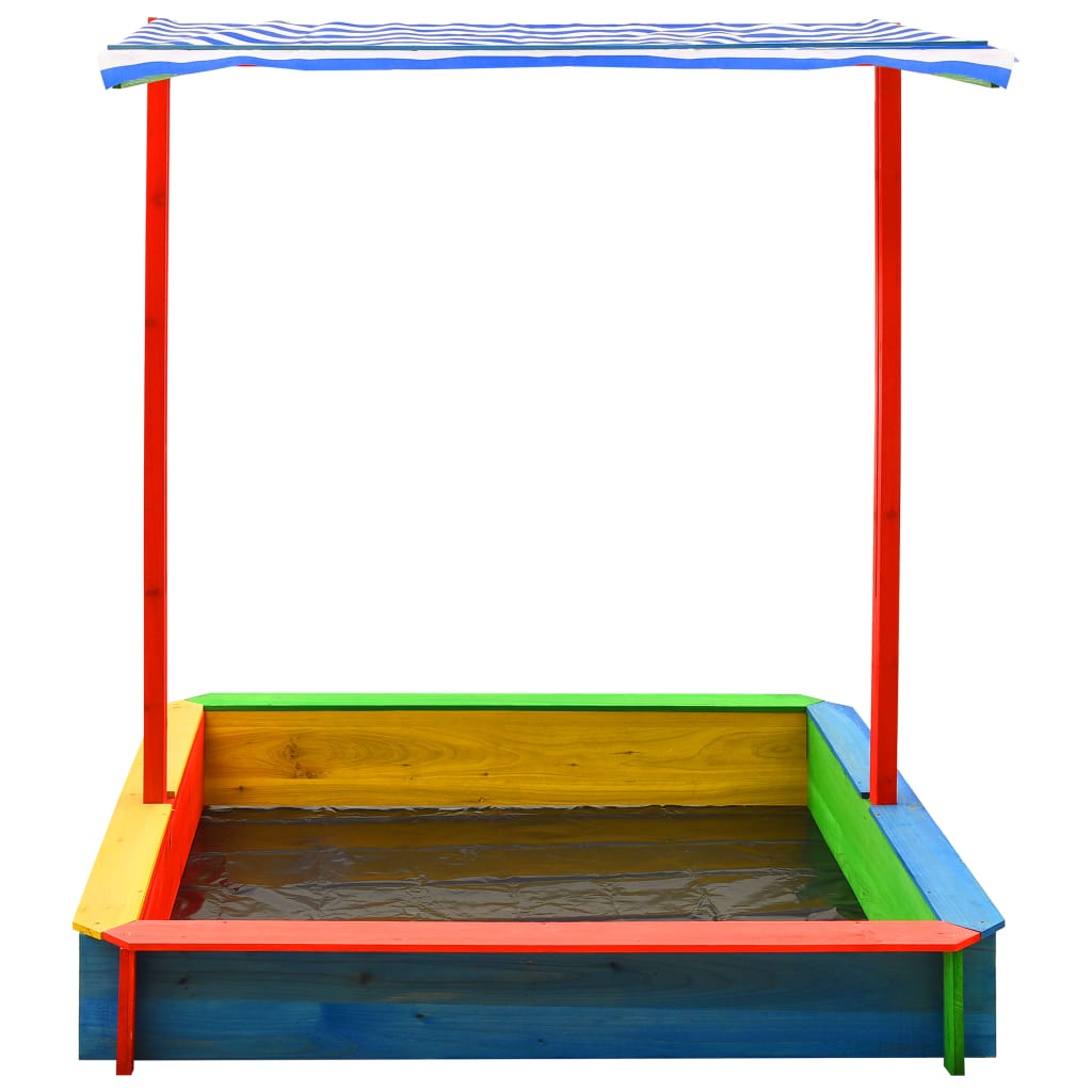 vidaXL smilšu kaste ar regulējamu jumtu, krāsaina, egles koks, UV50
