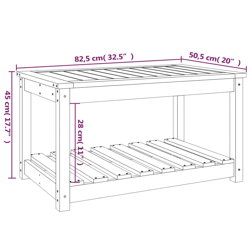 vidaXL dārza galds, 82,5x50,5x45 cm, priedes masīvkoks