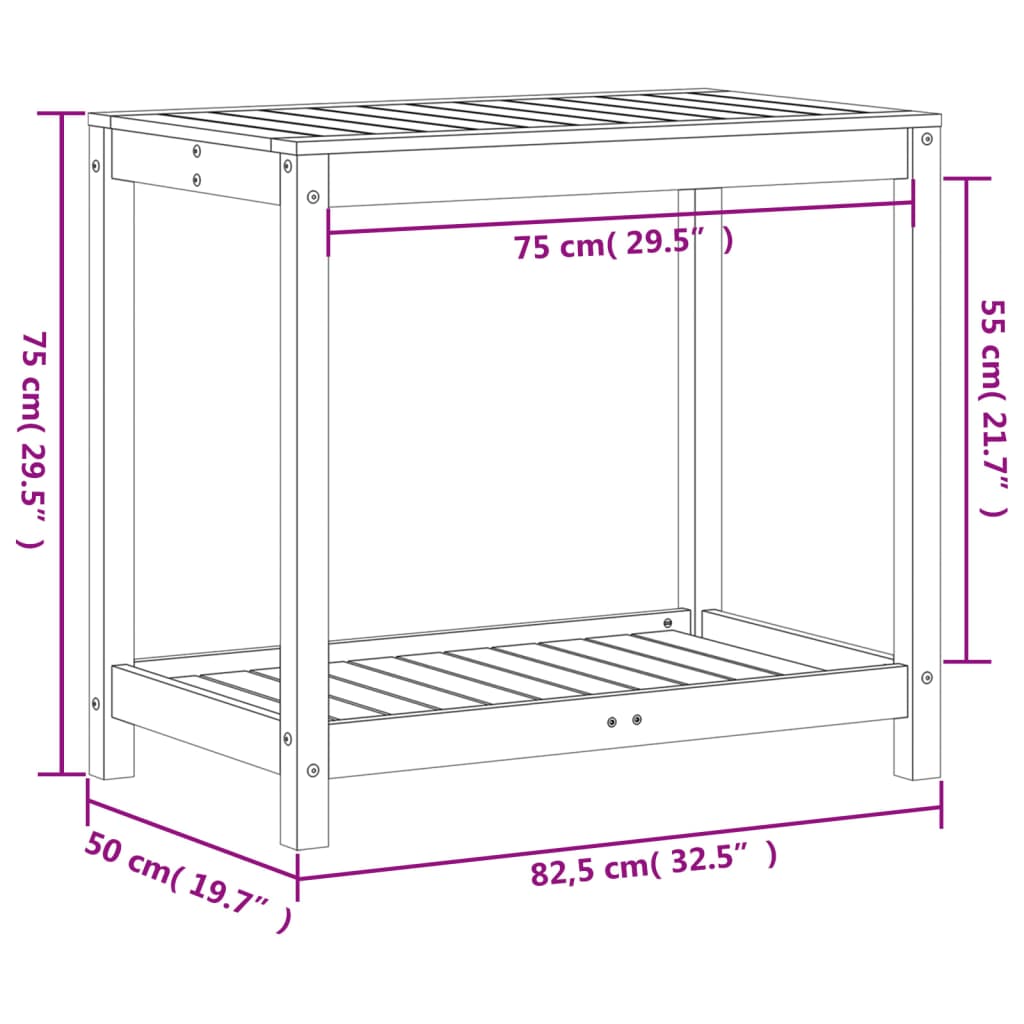vidaXL stādīšanas galds ar plauktu, 82,5x50x75 cm, egles masīvkoks