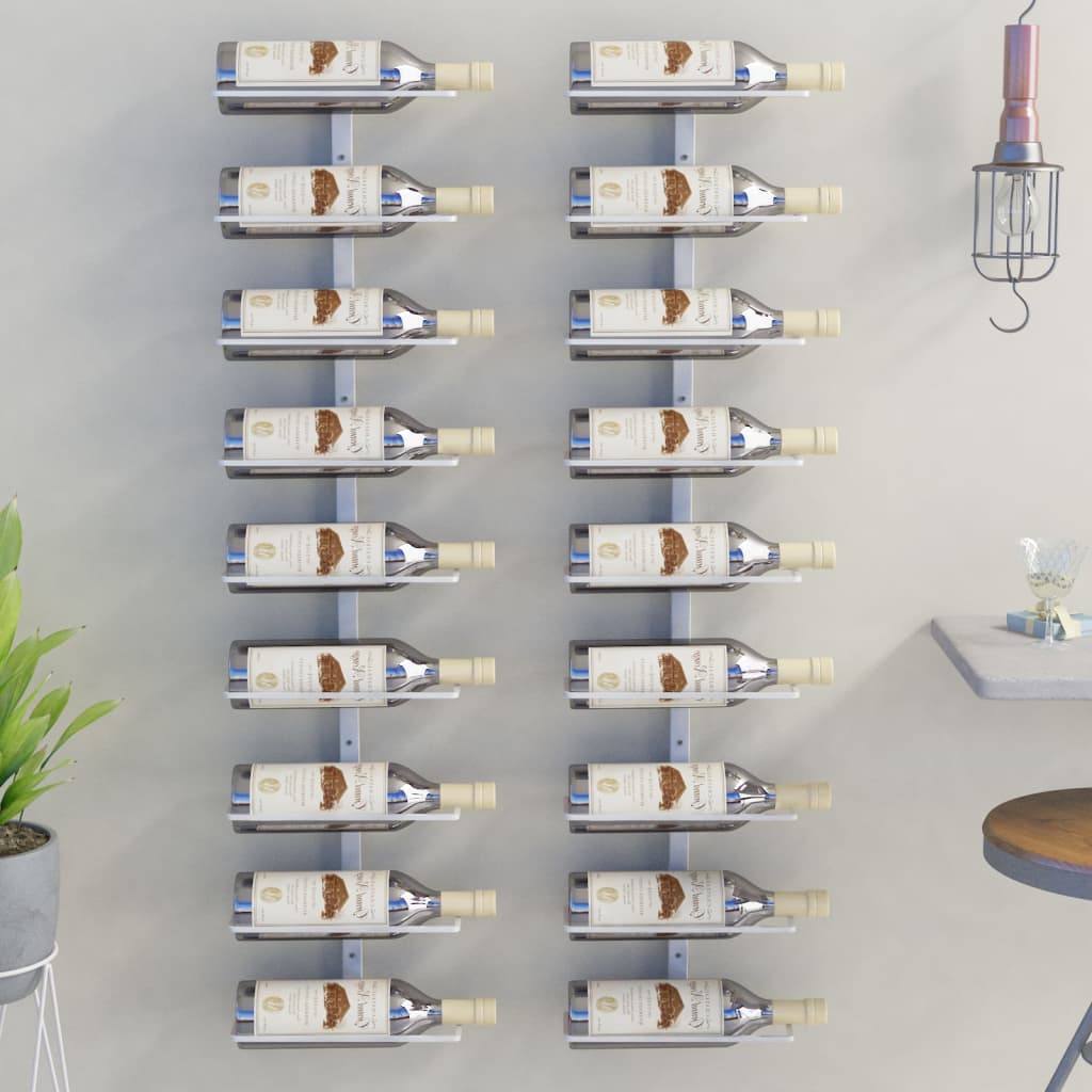 vidaXL vīna pudeļu sienas plaukti 9 pudelēm, 2 gab., balti, dzelzs