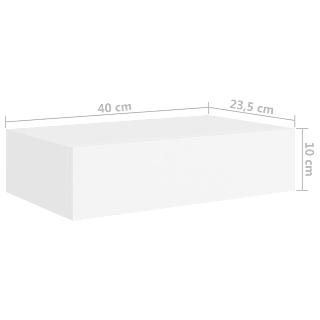 vidaXL sienas atvilktņu plaukti, 2 gab., balti, 40x23,5x10 cm, MDF