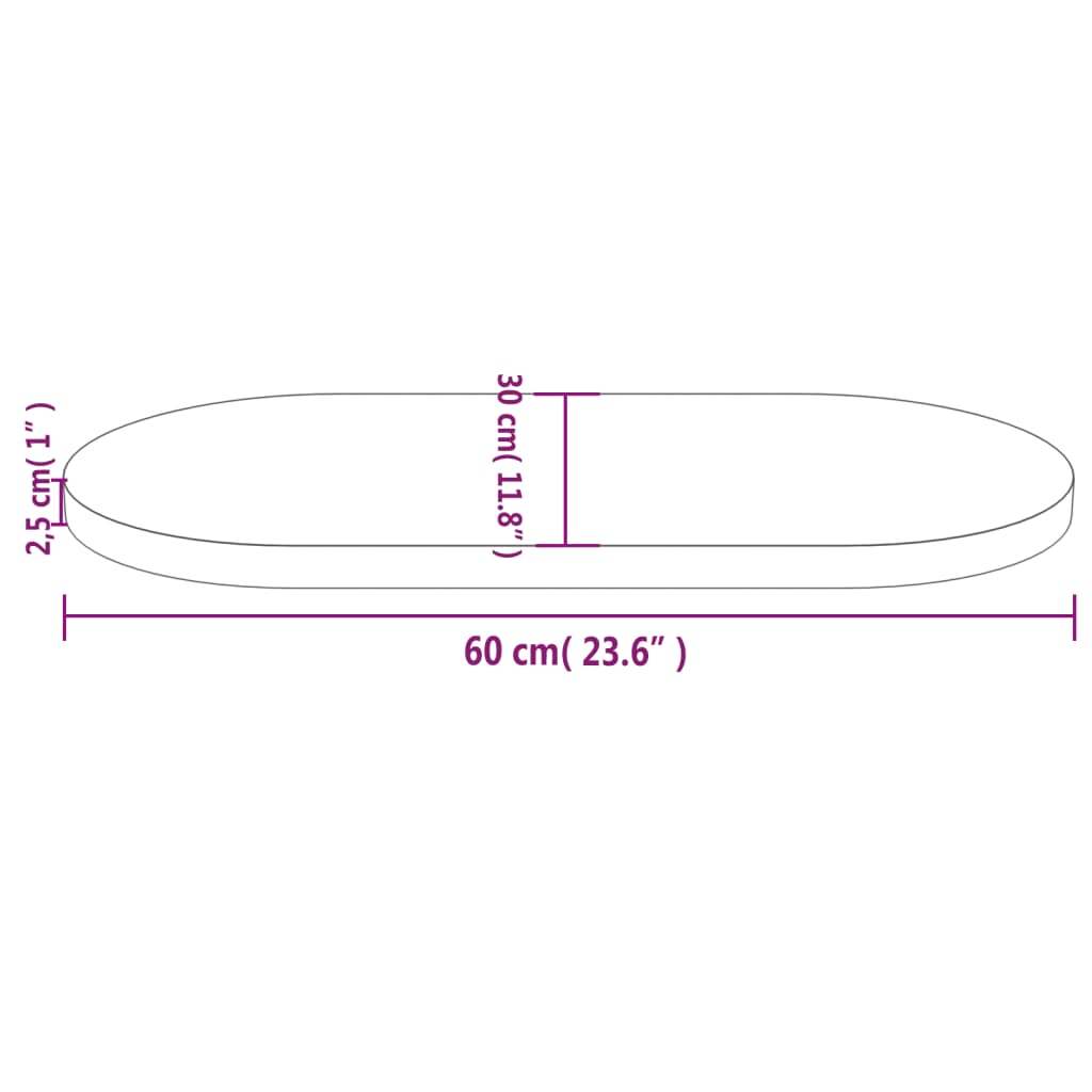vidaXL galda virsma, balta, 60x30x2,5 cm, priedes masīvkoks, ovāla