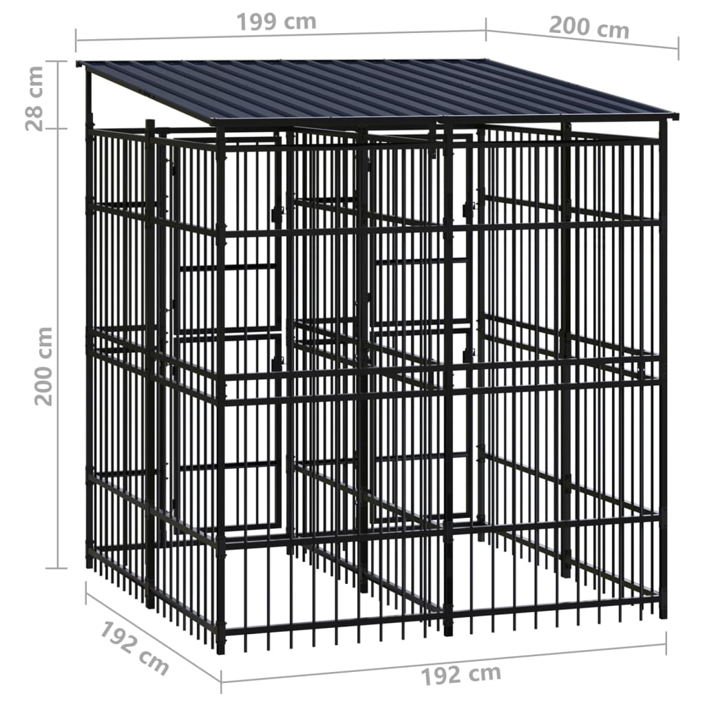 vidaXL suņu voljērs ar jumtu, 3,69 m², tērauds