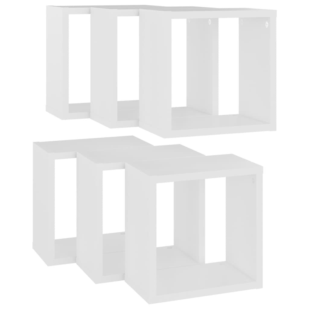 vidaXL kuba formas sienas plaukti, 6 gab., balti, 26x15x26 cm