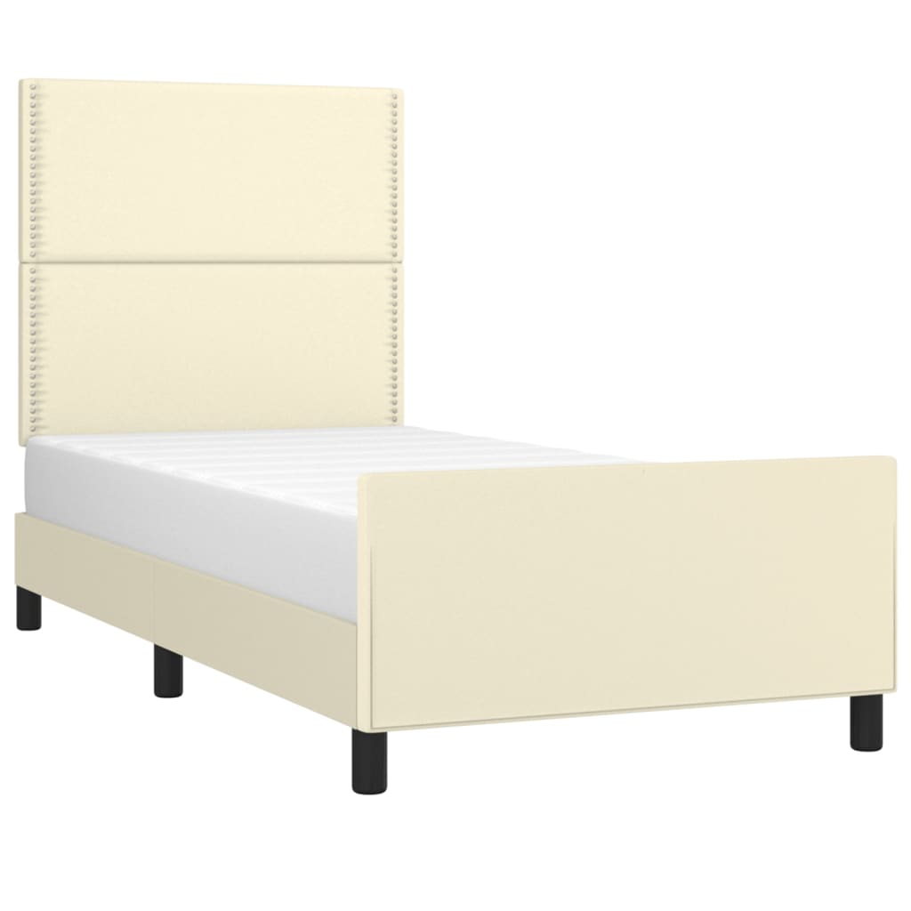 vidaXL gultas rāmis ar galvgali, krēmkrāsas, 90x190 cm, mākslīgā āda