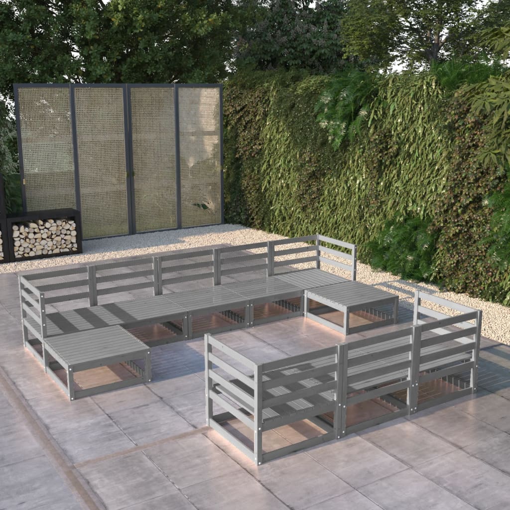 vidaXL 10-daļīgs dārza atpūtas mēbeļu komplekts, priedes masīvkoks