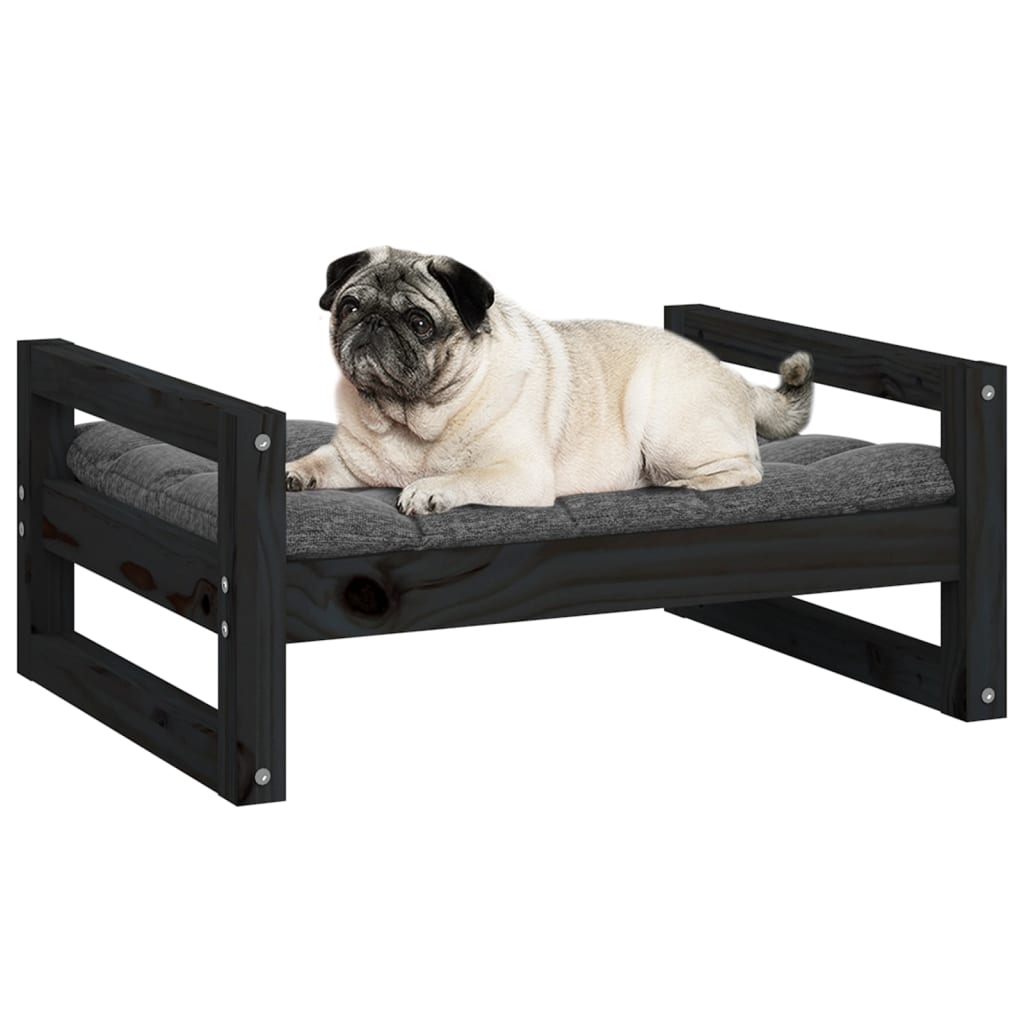 vidaXL suņu gulta, melna, 65,5x50,5x28 cm, priedes masīvkoks
