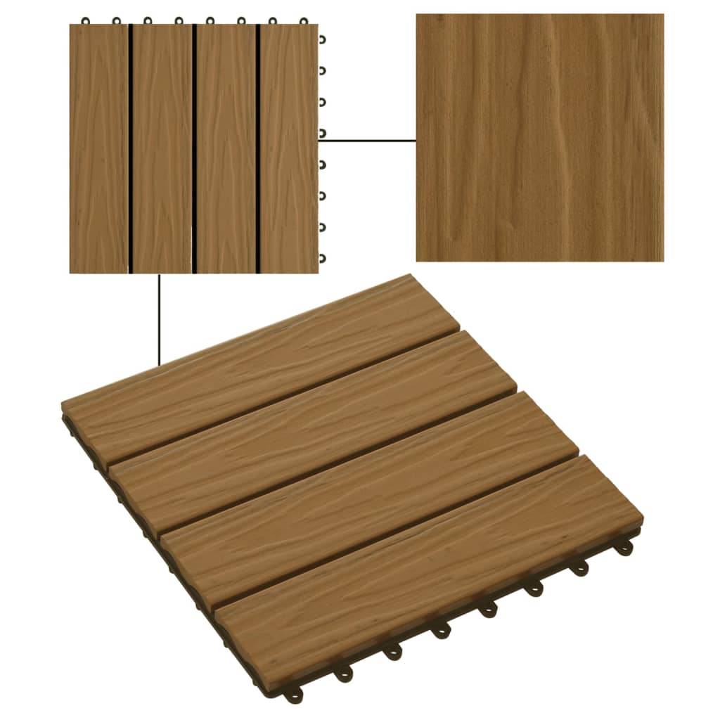 vidaXL terases flīzes, 11 gab., WPC, 30x30 cm, 1 m2, tīkkoka krāsa