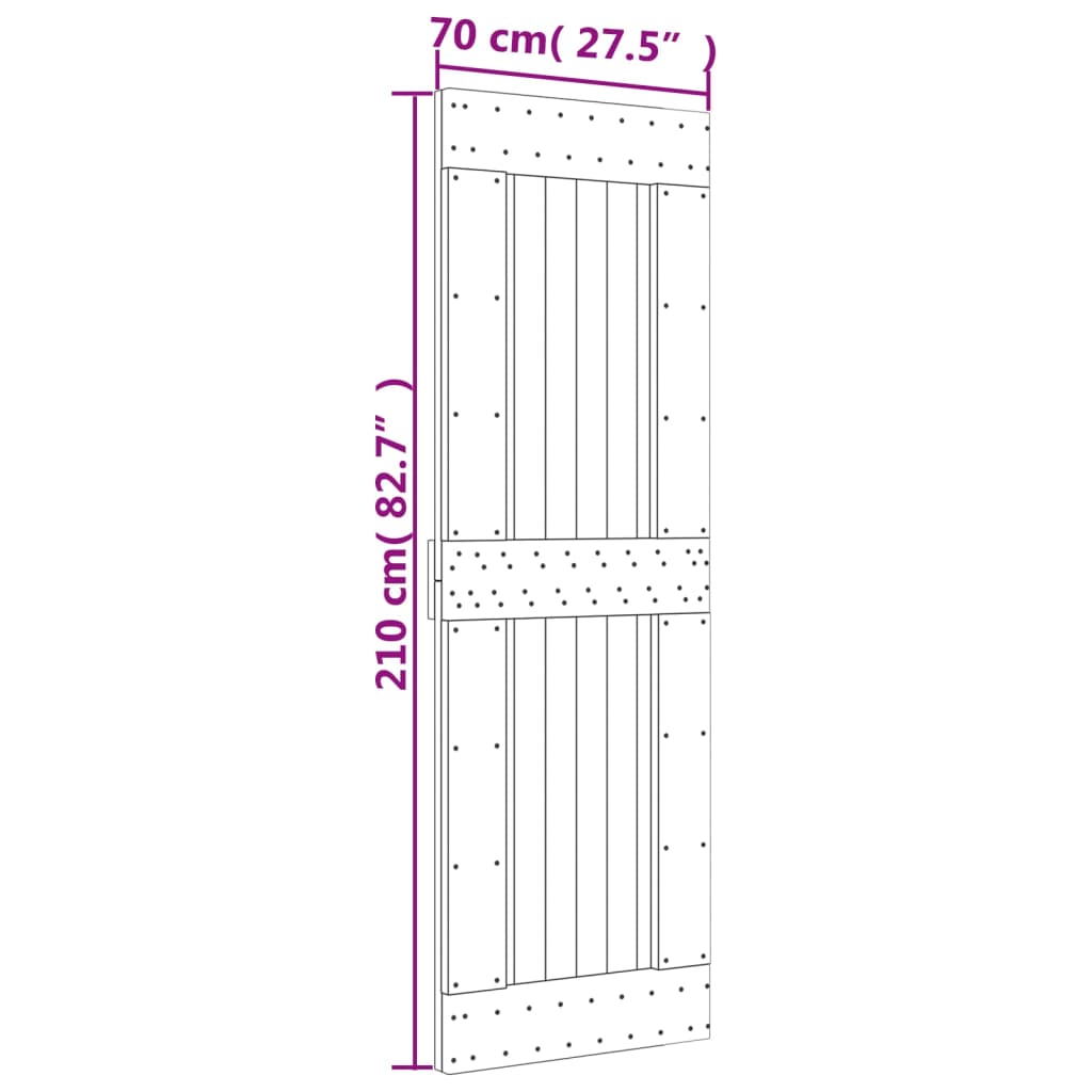 vidaXL bīdāmās durvis ar stiprinājumiem, 70x210 cm, priedes masīvkoks