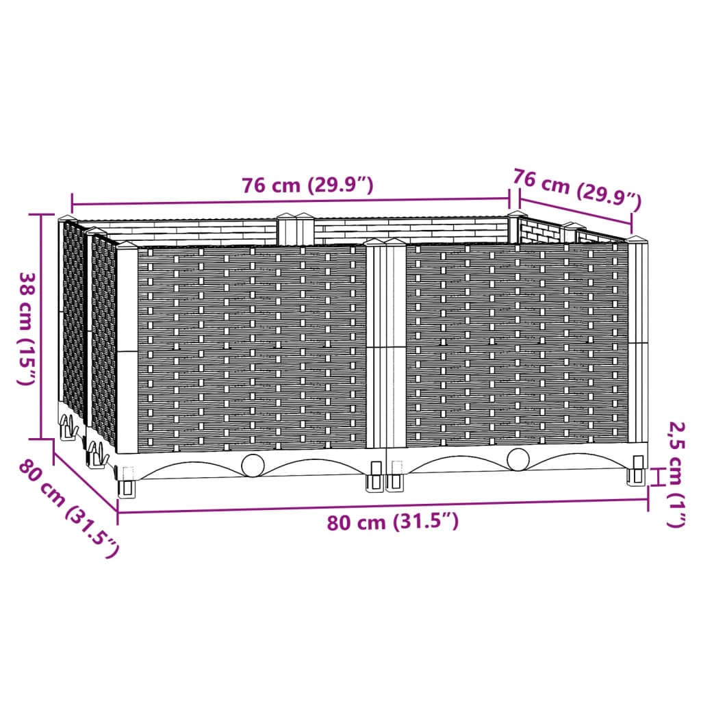vidaXL puķu kaste, 80x80x38 cm, polipropilēns