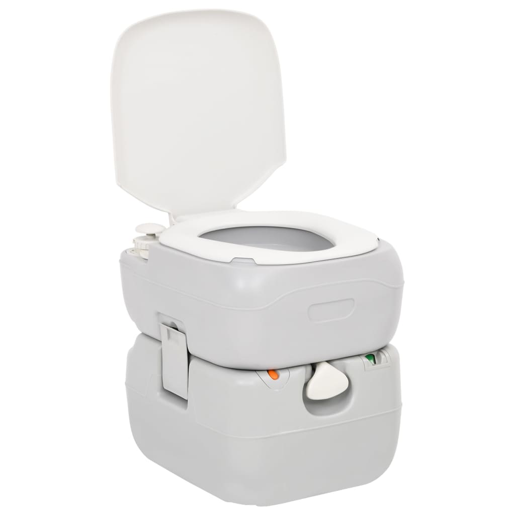 vidaXL portatīvā kempinga tualete, pelēka un balta, 22+12 L, HDPE