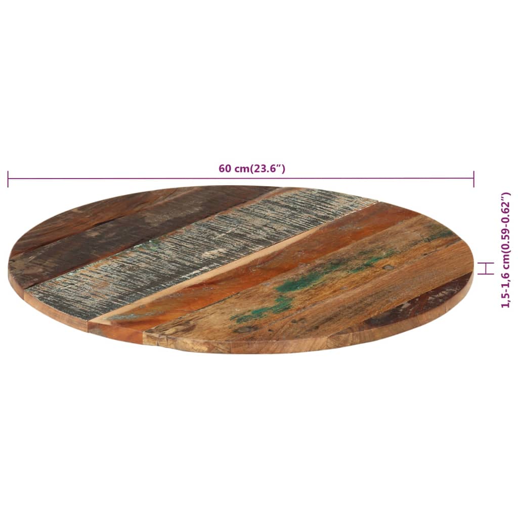vidaXL apaļa galda virsma, 60 cm, 15-16 mm, pārstrādāts masīvkoks