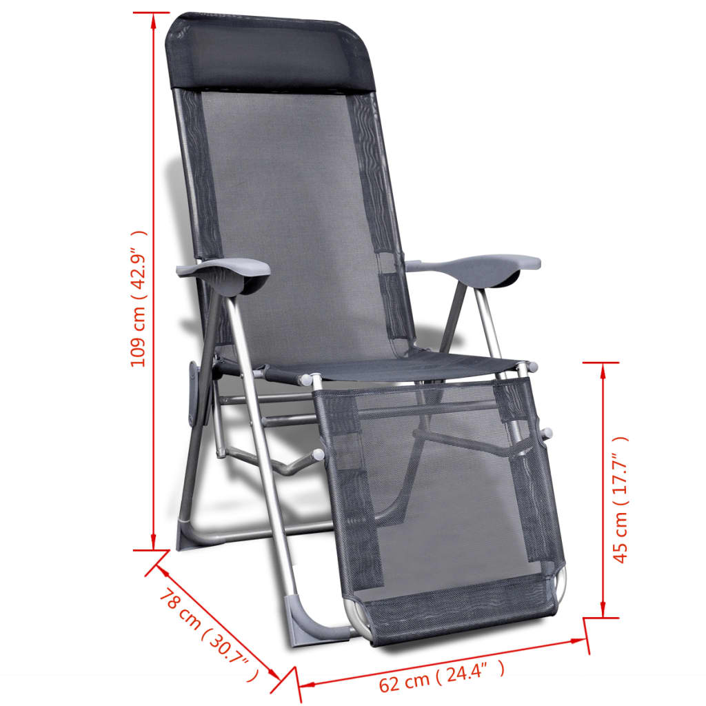 vidaXL saliekami dārza krēsli, 2 gab., alumīnijs un tekstilēns, pelēki