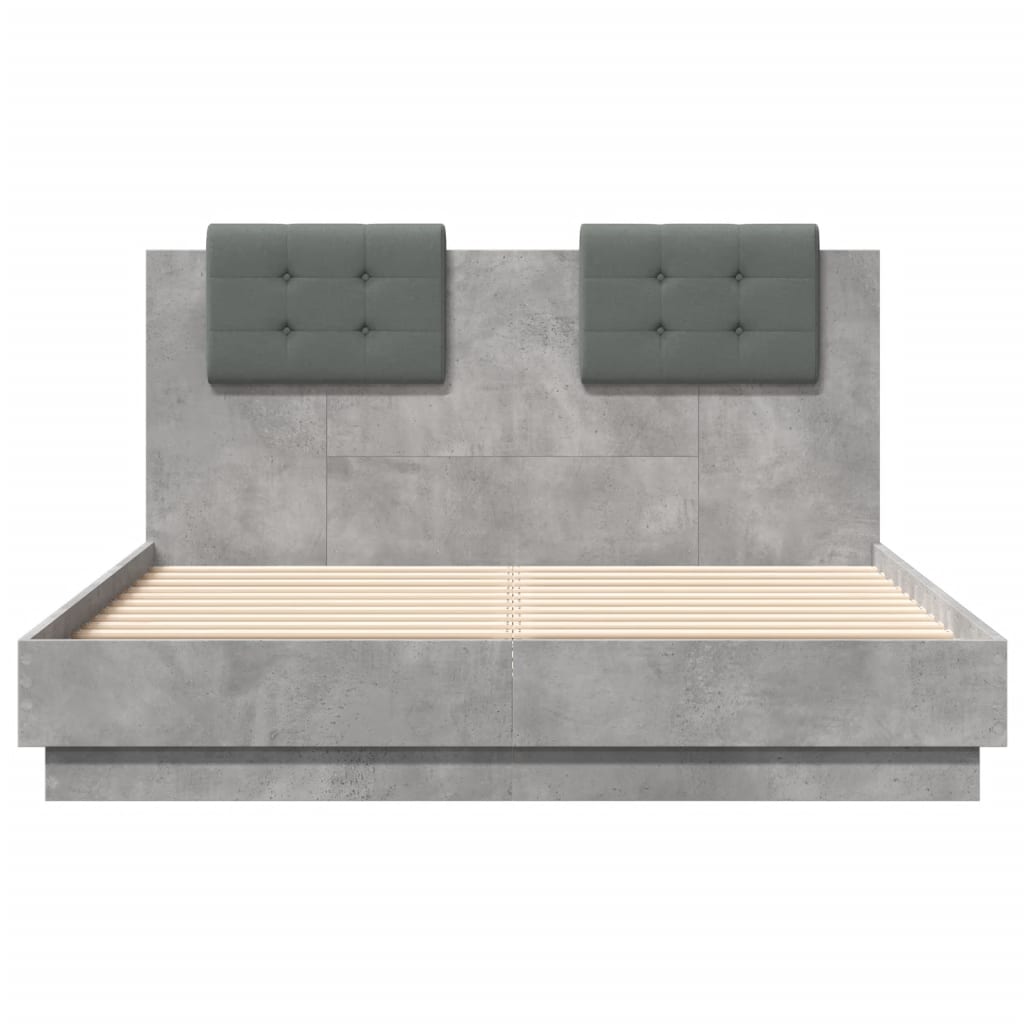 vidaXL gultas rāmis ar galvgali un LED, betona pelēks, 135x190 cm