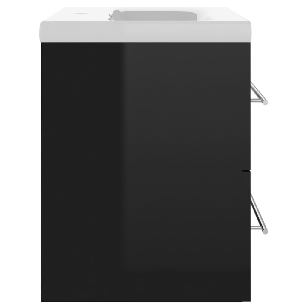 vidaXL skapītis ar iebūvētu izlietni, spīdīgi melns, skaidu plāksne