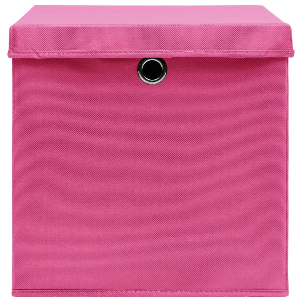 vidaXL uzglabāšanas kastes ar vāku, 10 gab., 32x32x32 cm, rozā audums