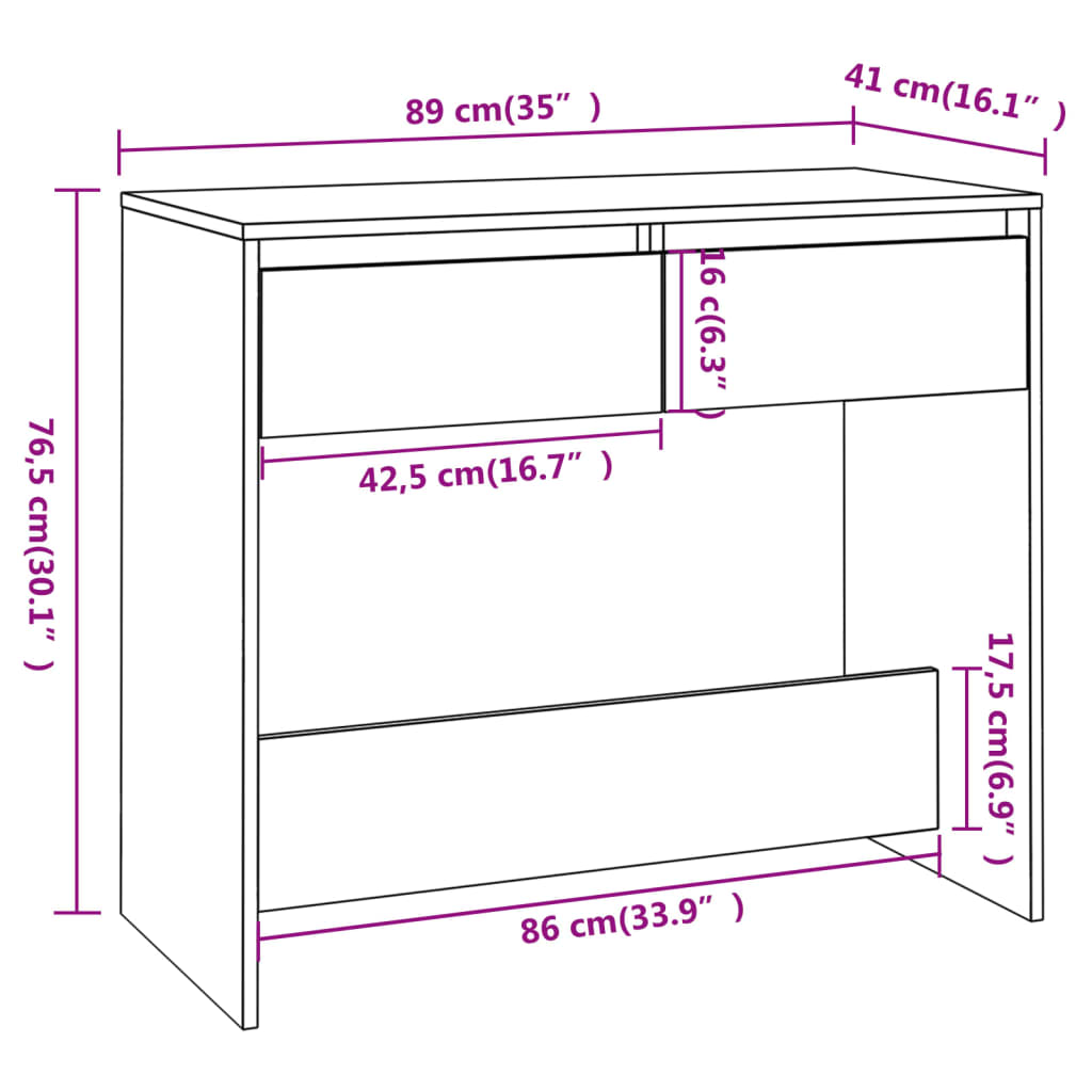 vidaXL konsoles galdiņš, balts, 89x41x76,5 cm, tērauds