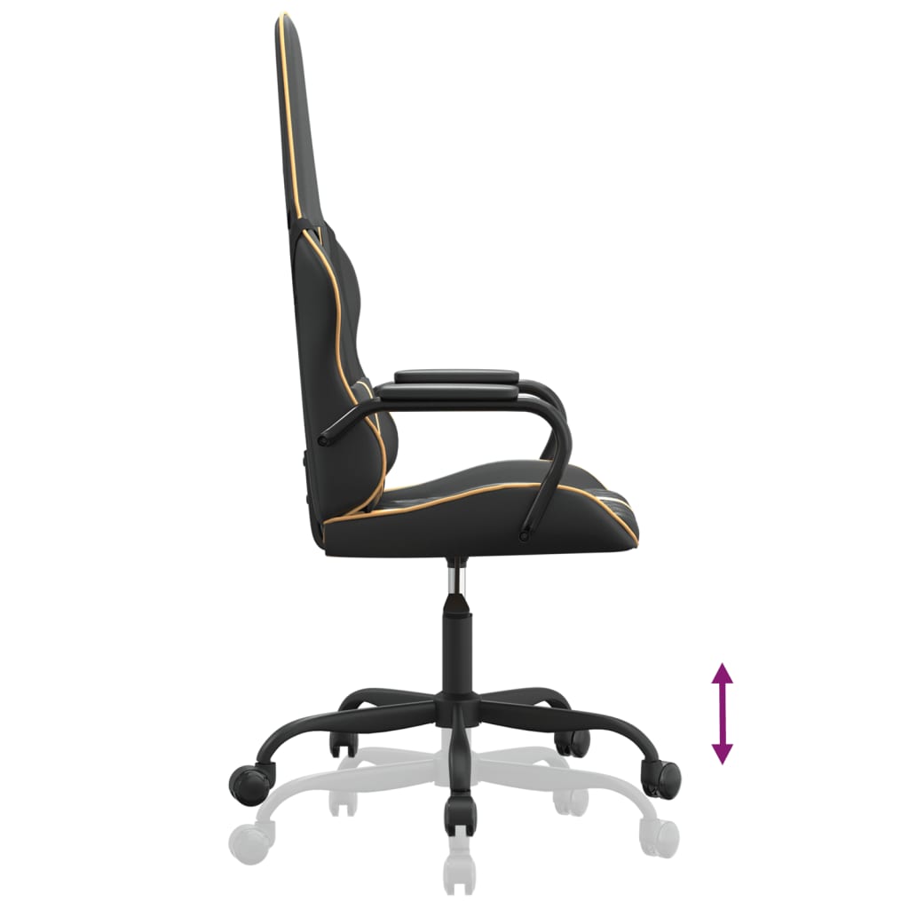 vidaXL masāžas datorspēļu krēsls, melna un zeltaina mākslīgā āda