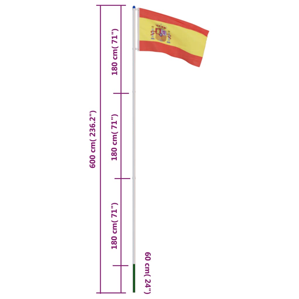vidaXL Spānijas karogs un karoga masts, alumīnijs, 6 m