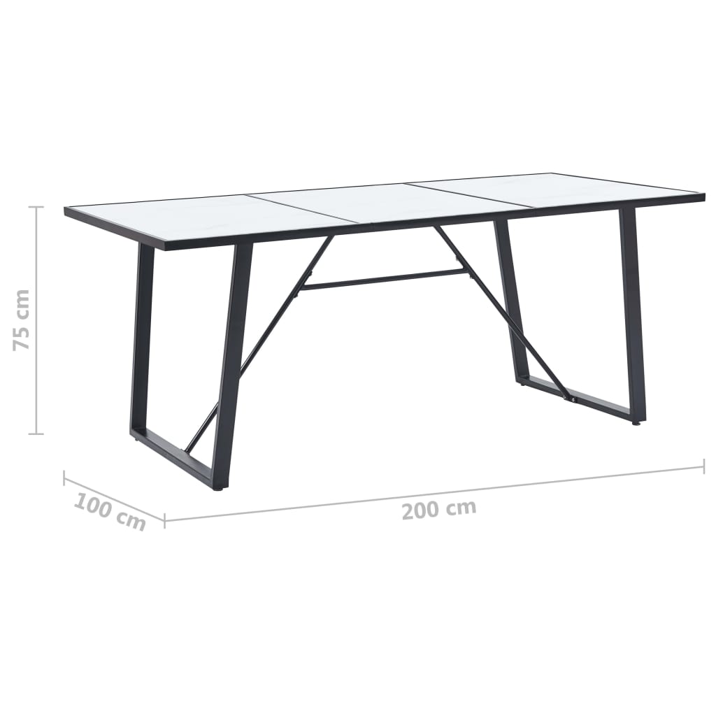 vidaXL virtuves galds, balts, 200x100x75 cm, rūdīts stikls