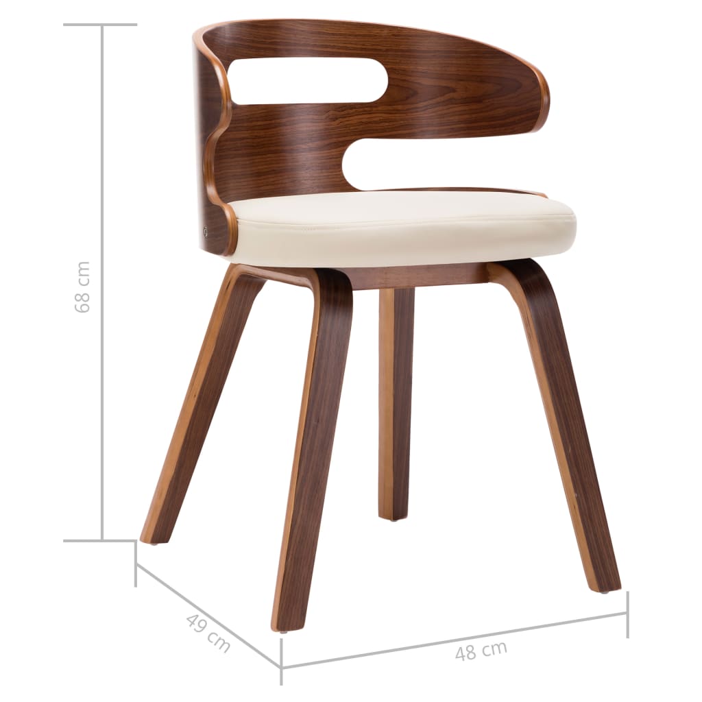 vidaXL virtuves krēsli, 2 gab., liekts koks un mākslīgā āda, krēmkrāsā