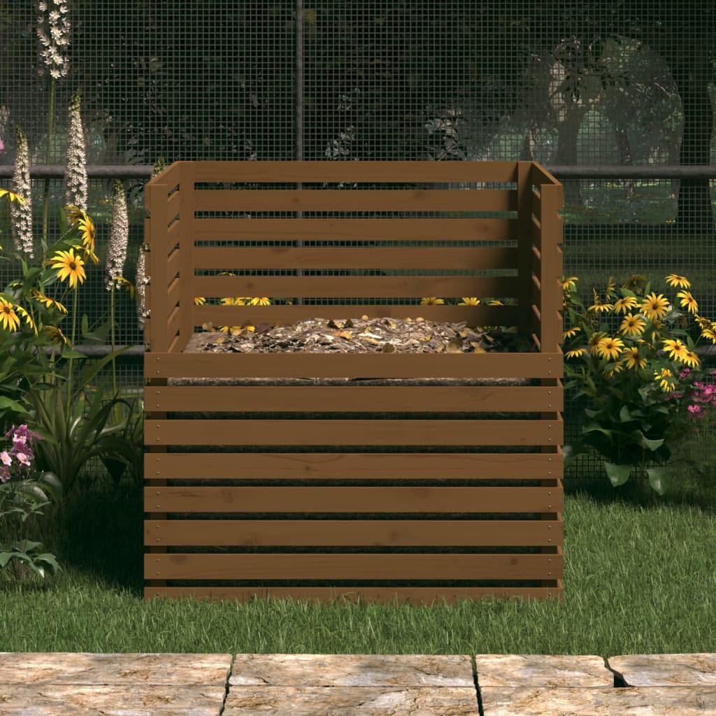 vidaXL komposta kaste, medus brūna, 100x100x102 cm, priedes masīvkoks