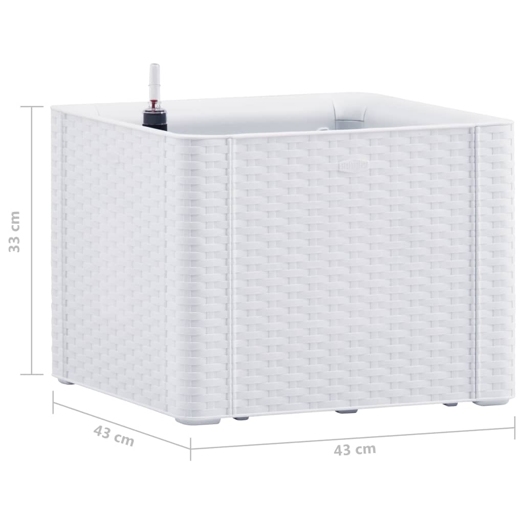 vidaXL dārza puķu kaste, pašlaistīšanas sistēma, balta, 43x43x33 cm