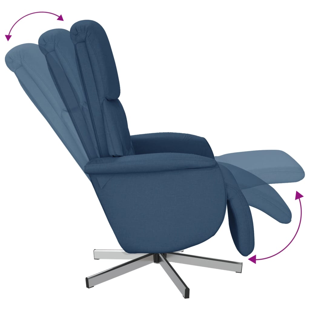 vidaXL atpūtas krēsls ar kāju balstu, atgāžams, zils audums