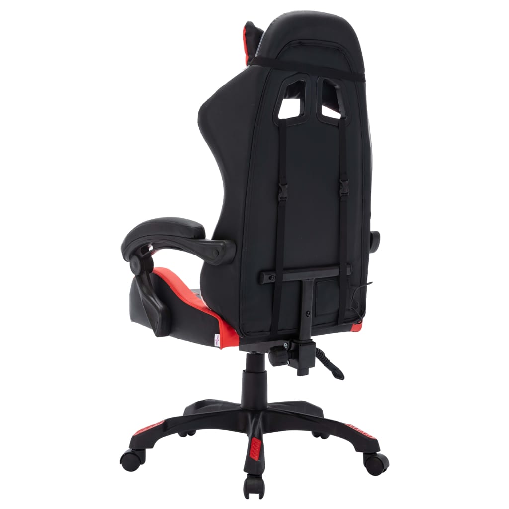 vidaXL biroja krēsls, RGB LED gaismas, sarkana un melna mākslīgā āda
