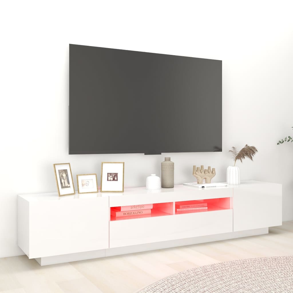 vidaXL TV skapītis ar LED lampiņām, 200x35x40 cm, spīdīgi balts