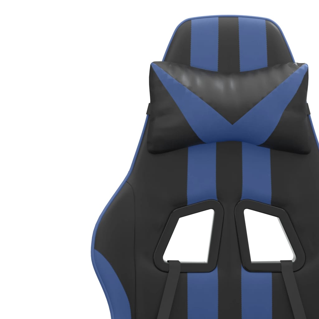 vidaXL masāžas datorkrēsls ar kāju balstu, melna un zila mākslīgā āda