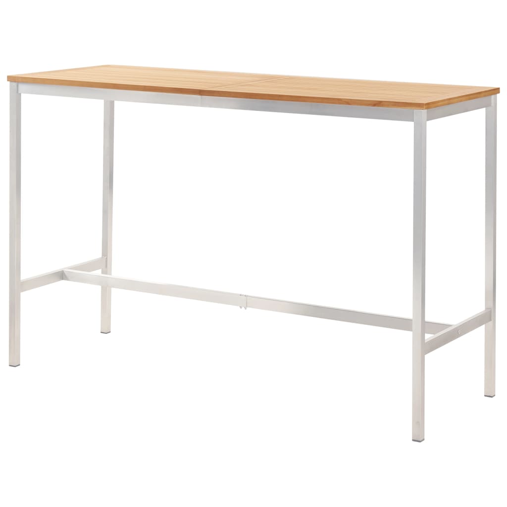vidaXL bāra galds, 160x60x105 cm, masīvs tīkkoks, nerūsējošs tērauds