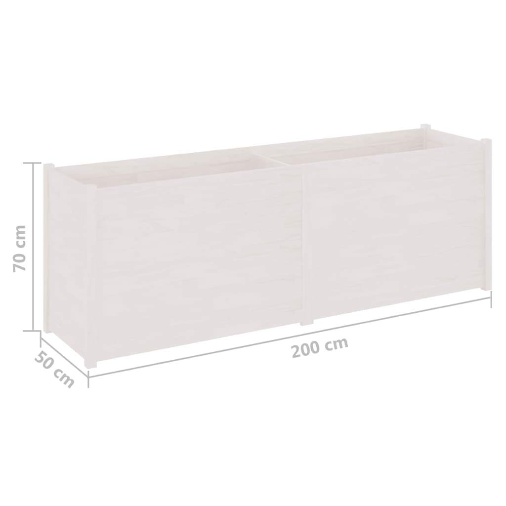 vidaXL dārza puķu kaste, balta, 200x50x70 cm, priedes masīvkoks