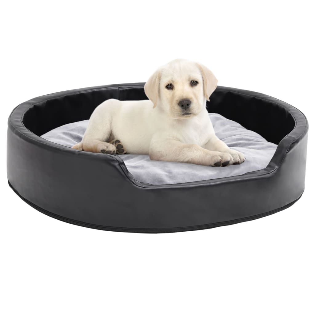 vidaXL suņu gulta, pelēka ar melnu, 79x70x19 cm, plīšs, mākslīgā āda