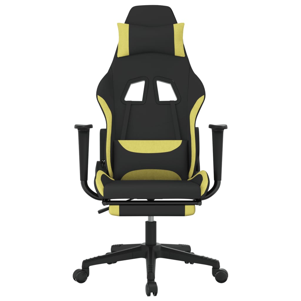 vidaXL datorspēļu krēsls ar kāju balstu, melns un gaiši zaļš audums