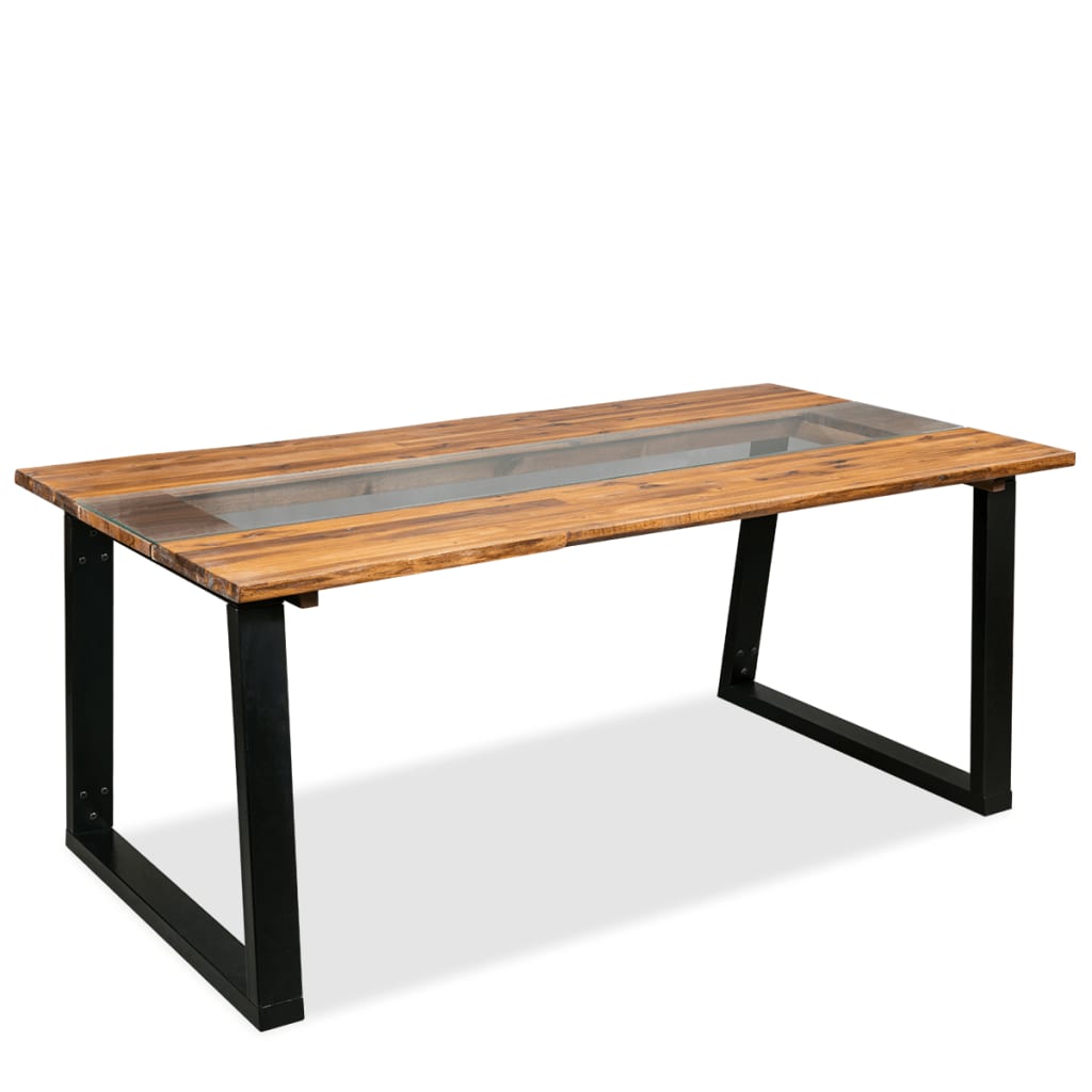 vidaXL virtuves galds, 180x90x75 cm, akācijas koks un stikls