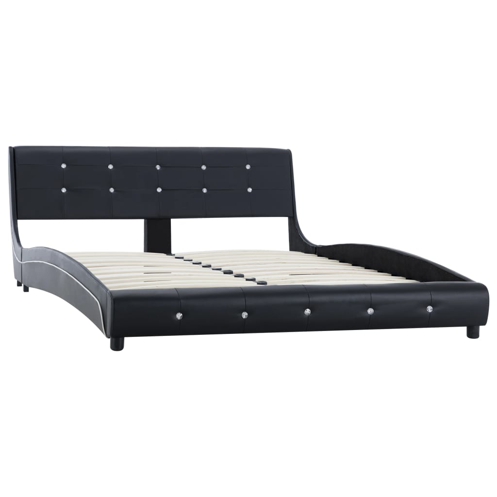 vidaXL gulta ar matraci, melna, 140x200 cm, mākslīgā āda