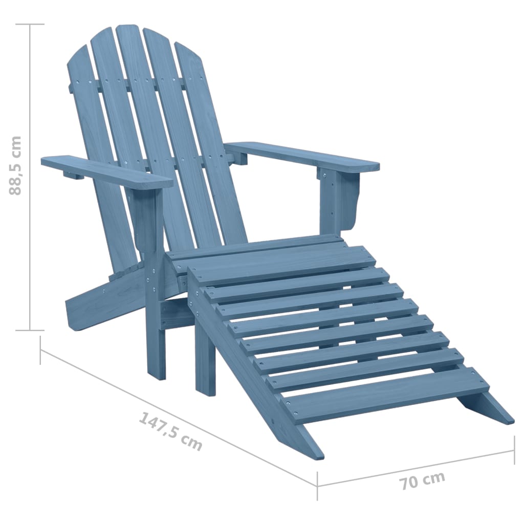 vidaXL dārza krēsls ar kāju balstu, egles masīvkoks, zils
