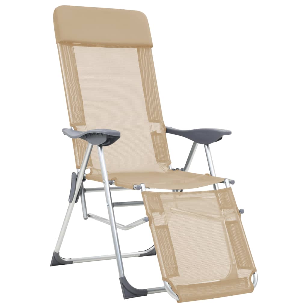 vidaXL salokāmi kempinga krēsli, kāju balsti, 2 gab., bēšs tekstilēns